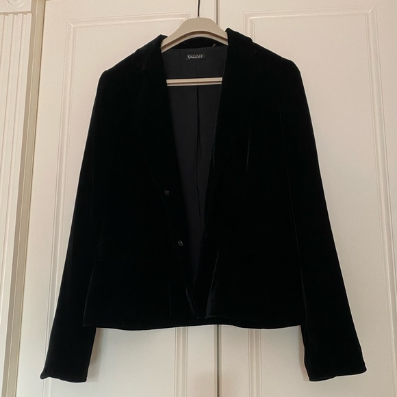 TAHARI BLACK SINGLE BREASTED VELVET JACKET Sz L . - Picture 2 of 12